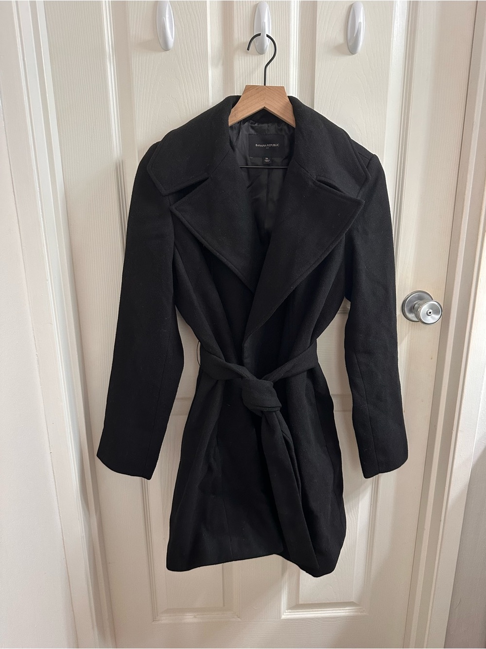 Banana Republic Black Belted Wool-Blend Trench Coat